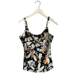Sunseeker Bathing Suit Top Tankini  Bontanical Tropical Print Built in Bra 40C